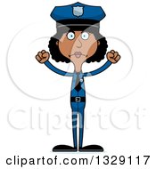 Clipart Of A Cartoon Angry Tall Skinny Black Woman Police Officer Royalty Free Vector Illustration
