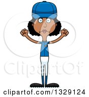 Clipart Of A Cartoon Angry Tall Skinny Black Woman Baseball Player Royalty Free Vector Illustration