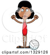 Cartoon Angry Tall Skinny Black Woman Beach Volleyball Player