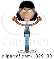 Clipart Of A Cartoon Angry Tall Skinny Black Casual Woman Royalty Free Vector Illustration