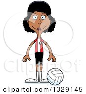 Cartoon Happy Tall Skinny Black Woman Volleyball Player