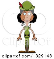 Clipart Of A Cartoon Happy Tall Skinny Black Robin Hood Woman Royalty Free Vector Illustration