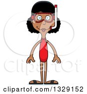 Cartoon Happy Tall Skinny Black Woman In Snorkel Gear