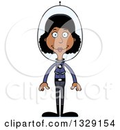 Clipart Of A Cartoon Happy Tall Skinny Black Futuristic Space Woman Royalty Free Vector Illustration