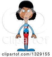 Clipart Of A Cartoon Happy Tall Skinny Black Super Hero Woman Royalty Free Vector Illustration