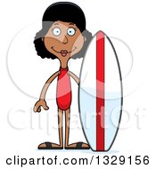 Clipart Of A Cartoon Happy Tall Skinny Black Surfer Woman Royalty Free Vector Illustration