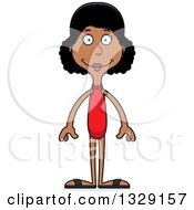 Clipart Of A Cartoon Happy Tall Skinny Black Woman Swimmer Royalty Free Vector Illustration
