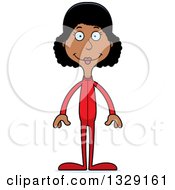 Clipart Of A Cartoon Happy Tall Skinny Black Woman In Footie Pajamas Royalty Free Vector Illustration