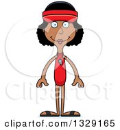 Clipart Of A Cartoon Happy Tall Skinny Black Woman Lifeguard Royalty Free Vector Illustration