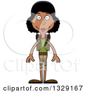 Cartoon Happy Tall Skinny Black Woman Hiker