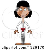 Cartoon Happy Tall Skinny Black Karate Woman