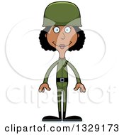 Clipart Of A Cartoon Happy Tall Skinny Black Woman Army Soldier Royalty Free Vector Illustration