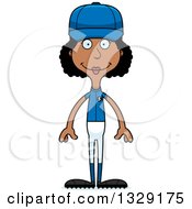 Clipart Of A Cartoon Happy Tall Skinny Black Woman Baseball Player Royalty Free Vector Illustration