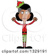 Clipart Of A Cartoon Angry Tall Skinny Black Christmas Elf Woman Royalty Free Vector Illustration by Cory Thoman