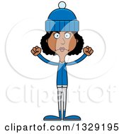 Clipart Of A Cartoon Angry Tall Skinny Black Woman In Winter Clothes Royalty Free Vector Illustration by Cory Thoman