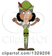 Clipart Of A Cartoon Angry Tall Skinny Black Robin Hood Woman Royalty Free Vector Illustration