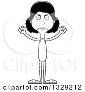 Lineart Clipart Of A Cartoon Black And White Angry Tall Skinny Black Woman Swimmer Royalty Free Outline Vector Illustration