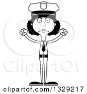 Lineart Clipart Of A Cartoon Black And White Angry Tall Skinny Black Woman Police Officer Royalty Free Outline Vector Illustration