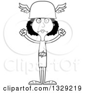 Lineart Clipart Of A Cartoon Black And White Angry Tall Skinny Black Hermes Woman Royalty Free Outline Vector Illustration