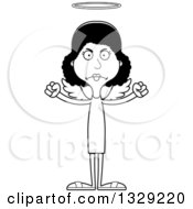 Lineart Clipart Of A Cartoon Black And White Angry Tall Skinny Black Woman Angel Royalty Free Outline Vector Illustration