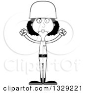 Lineart Clipart Of A Cartoon Black And White Angry Tall Skinny Black Woman Army Soldier Royalty Free Outline Vector Illustration