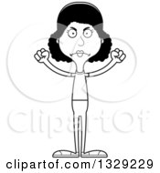 Lineart Clipart Of A Cartoon Black And White Angry Tall Skinny Black Casual Woman Royalty Free Outline Vector Illustration