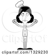 Lineart Clipart Of A Cartoon Black And White Angry Tall Skinny Black Woman Chef Royalty Free Outline Vector Illustration