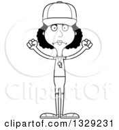 Lineart Clipart Of A Cartoon Black And White Angry Tall Skinny Black Woman Sports Coach Royalty Free Outline Vector Illustration