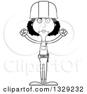 Lineart Clipart Of A Cartoon Black And White Angry Tall Skinny Black Woman Construction Worker Royalty Free Outline Vector Illustration