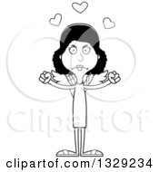Lineart Clipart Of A Cartoon Black And White Angry Tall Skinny Black Woman Cupid Royalty Free Outline Vector Illustration