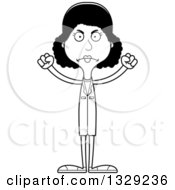 Lineart Clipart Of A Cartoon Black And White Angry Tall Skinny Black Woman Doctor Royalty Free Outline Vector Illustration