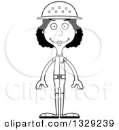 Lineart Clipart Of A Cartoon Black And White Happy Tall Skinny Black Woman Zookeeper Royalty Free Outline Vector Illustration