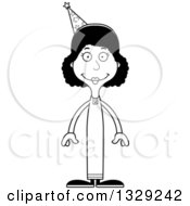 Lineart Clipart Of A Cartoon Black And White Happy Tall Skinny Black Wizard Woman Royalty Free Outline Vector Illustration