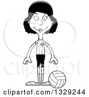 Lineart Clipart Of A Cartoon Black And White Happy Tall Skinny Black Woman Volleyball Player Royalty Free Outline Vector Illustration