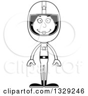 Lineart Clipart Of A Cartoon Black And White Happy Tall Skinny Black Woman Race Car Driver Royalty Free Outline Vector Illustration
