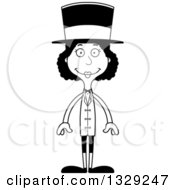 Lineart Clipart Of A Cartoon Black And White Happy Tall Skinny Black Woman Circus Ringmaster Royalty Free Outline Vector Illustration