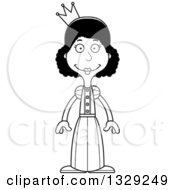 Lineart Clipart Of A Cartoon Black And White Happy Tall Skinny Black Woman Princess Royalty Free Outline Vector Illustration by Cory Thoman