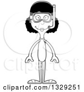 Lineart Clipart Of A Cartoon Black And White Happy Tall Skinny Black Woman In Snorkel Gear Royalty Free Outline Vector Illustration