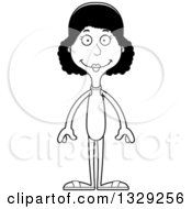 Lineart Clipart Of A Cartoon Black And White Happy Tall Skinny Black Woman Swimmer Royalty Free Outline Vector Illustration