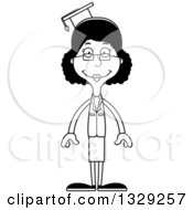 Lineart Clipart Of A Cartoon Black And White Happy Tall Skinny Black Woman Professor Royalty Free Outline Vector Illustration