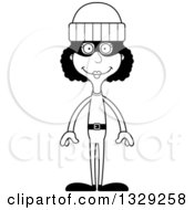 Lineart Clipart Of A Cartoon Black And White Happy Tall Skinny Black Woman Robber Royalty Free Outline Vector Illustration