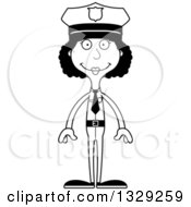 Lineart Clipart Of A Cartoon Black And White Happy Tall Skinny Black Woman Police Officer Royalty Free Outline Vector Illustration