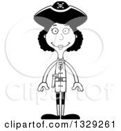 Lineart Clipart Of A Cartoon Black And White Happy Tall Skinny Black Woman Pirate Royalty Free Outline Vector Illustration