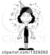 Lineart Clipart Of A Cartoon Black And White Happy Tall Skinny Black Party Woman Royalty Free Outline Vector Illustration