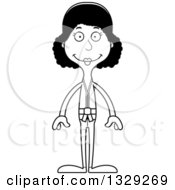 Lineart Clipart Of A Cartoon Black And White Happy Tall Skinny Black Karate Woman Royalty Free Outline Vector Illustration