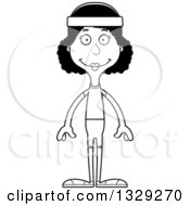 Lineart Clipart Of A Cartoon Black And White Happy Tall Skinny Black Fit Woman Royalty Free Outline Vector Illustration