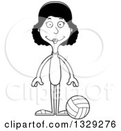 Poster, Art Print Of Cartoon Black And White Happy Tall Skinny Black Woman Beach Volleyball Player