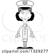Lineart Clipart Of A Cartoon Black And White Happy Tall Skinny Black Woman Boat Captain Royalty Free Outline Vector Illustration