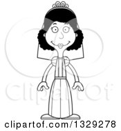 Lineart Clipart Of A Cartoon Black And White Happy Tall Skinny Black Woman Bride Royalty Free Outline Vector Illustration by Cory Thoman