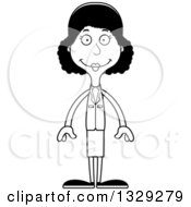 Lineart Clipart Of A Cartoon Black And White Happy Tall Skinny Black Business Woman Royalty Free Outline Vector Illustration